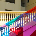 multicolored stairs handrail